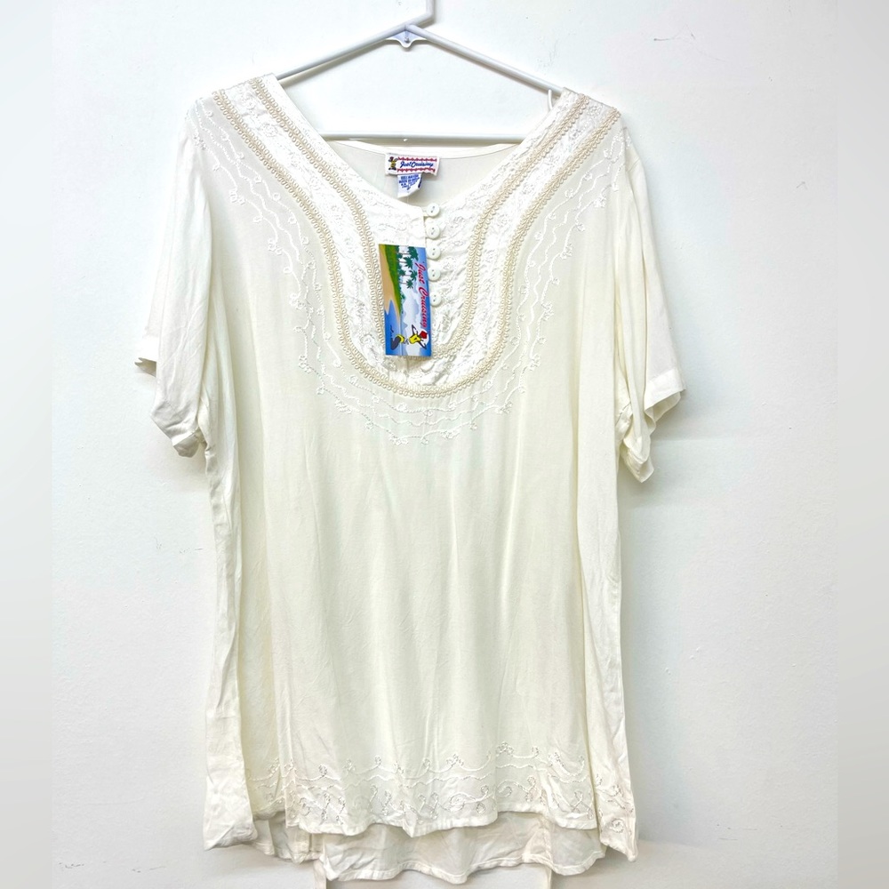 Just Cruising  Valencia White Embellished Beaded Lightweight Top One Size